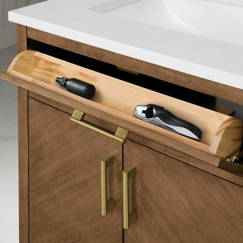 Diya Undermount Single Sink Bathroom Vanity with White Engineered Marble Top