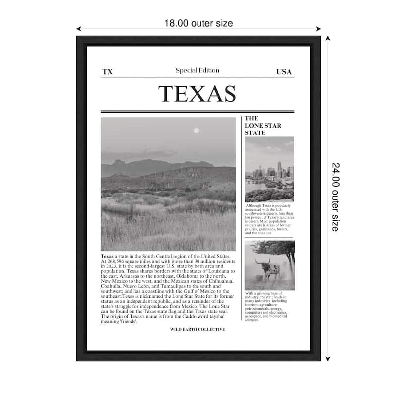 Kate and Laurel Texas Article by Megan Ryan Framed Canvas Wall Art Print