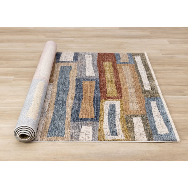 Macey Collection - Modern Grey Blue Red Sophisticated Area Rug
