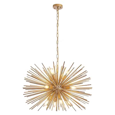 29" Mid-Century Modern 12-Light Starburst Chandelier-Gold Sputnik Pendant Light Fixture
