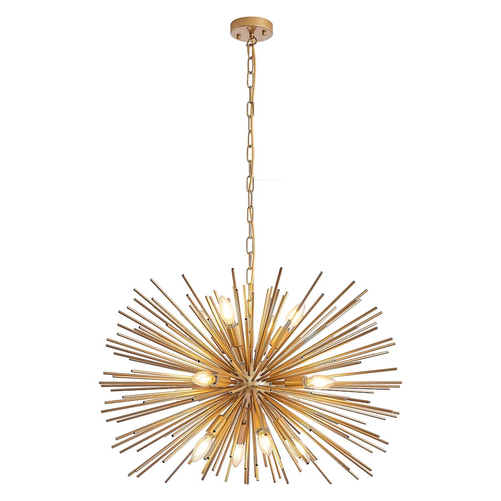29" Mid-Century Modern 12-Light Starburst Chandelier-Gold Sputnik Pendant Light Fixture