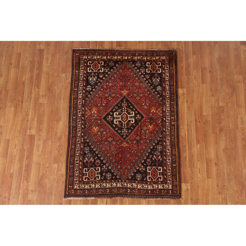Vegetable Dye Shiraz Persian Rug Hand-knotted Vintage Wool Carpet - 3'9"x 5'2"