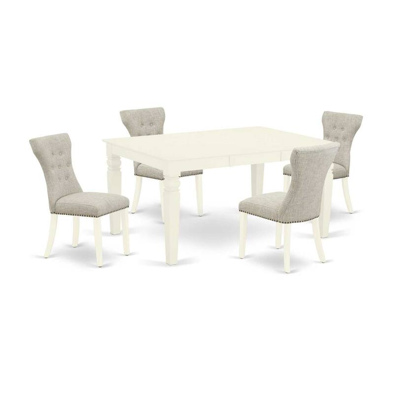 HomeStock 5-Piece Buttermilk and Cherry Finish Solid Wood Top Dining Table with 4-Parson Chair with Butterfly Leaf Lattice Back
