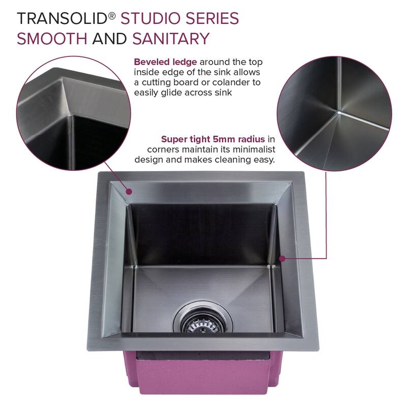 Transolid 15-in x 15-in x 9-in Undermount Stainless Kitchen/Bar Sink, SinkPocket, Grid, Strainer - 15-in x 15-in x 9-in