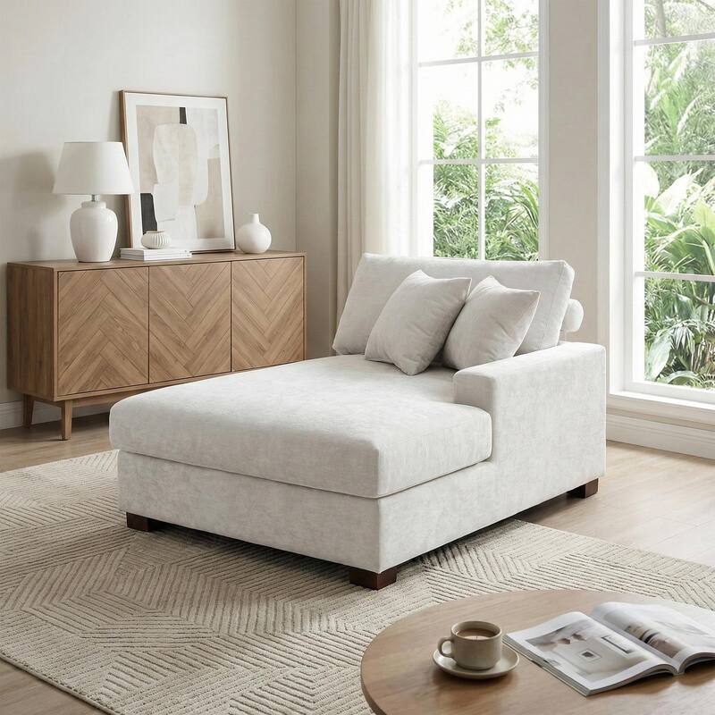 40.8"W Modern Chenille Upholstered Chaise Lounge with Pillow
