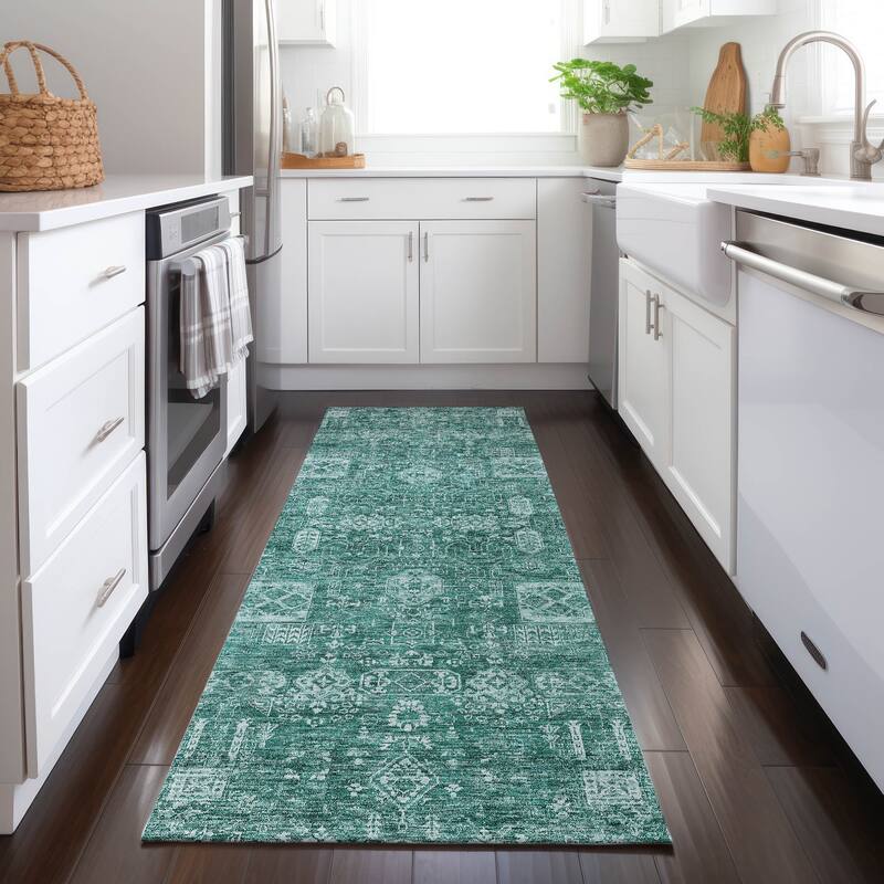 Machine Washable Indoor/ Outdoor Chantille Traditional Vintage Rug - Teal - 2'3" x 7'6"