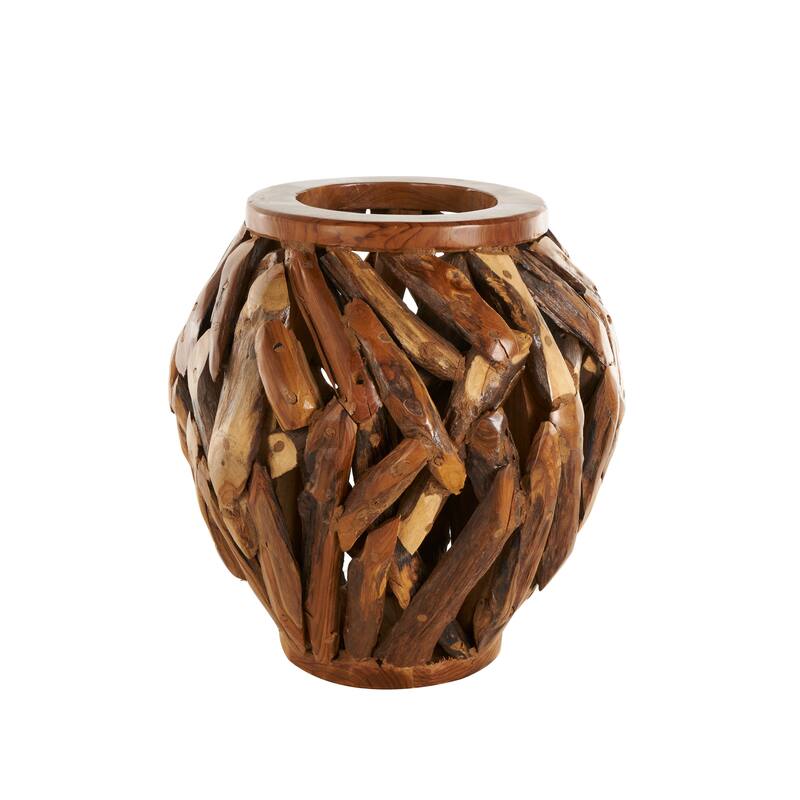 Brown Teak Wood Handmade Live Edge Tree Branch Pot Vase