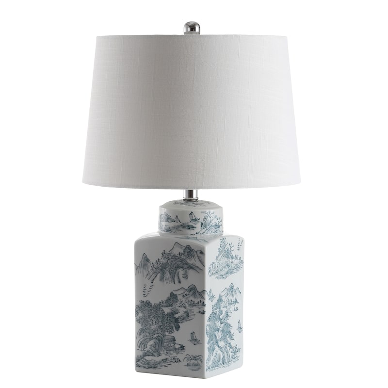 Cary 24.5" Chinoiserie LED Table Lamp, Blue/White by JONATHAN Y