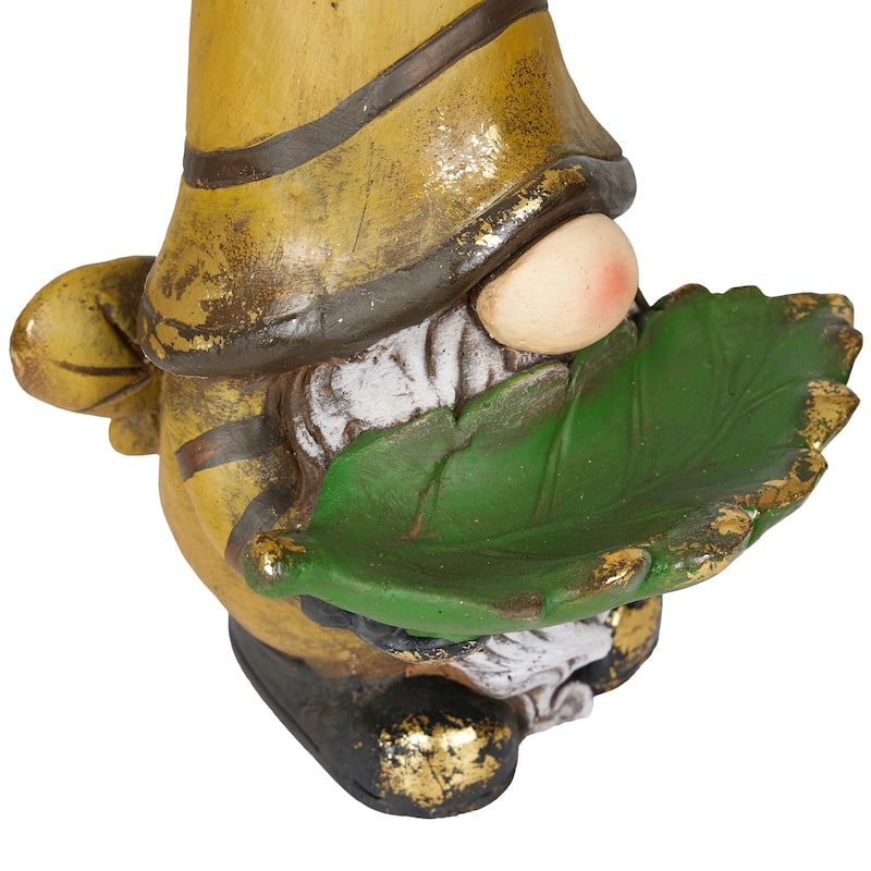 Vintage Gnome Holding Leaf w/ Striped Yellow Hat