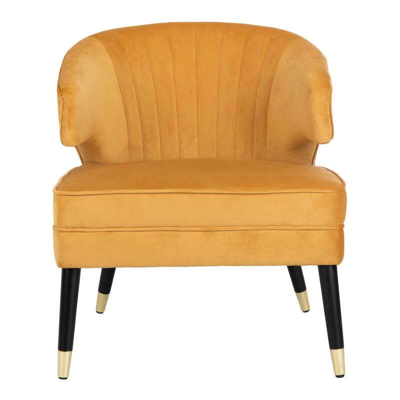 SAFAVIEH Amalia Velvet Wingback Accent Chair - 26.8" x 28" x 31.9" - 27Wx28Dx32H - Marigold/Black