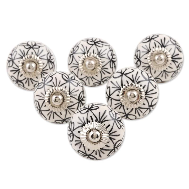 Novica Handmade White Flowers Hand Painted Knobs (Set Of 6)