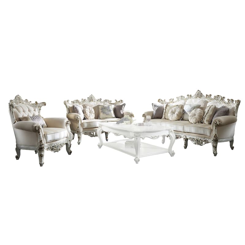 Fabienne Antique Pearl Loveseat with 4 Pillows
