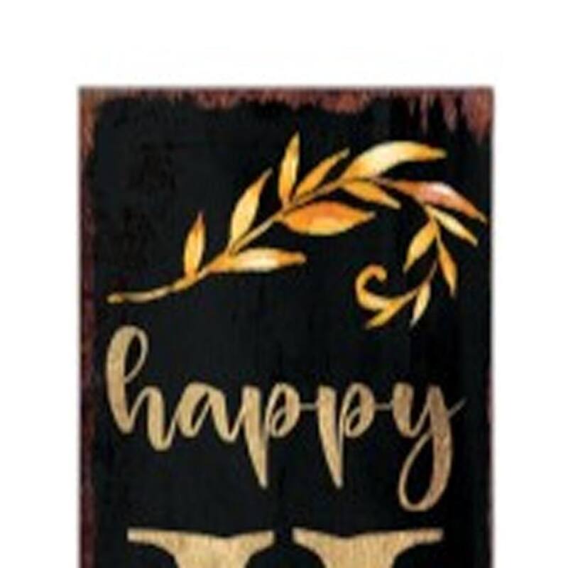 HomeRoots 72" Black Gold And Orange Solid Wood Happy Harvest Pumpkin Porch Sign