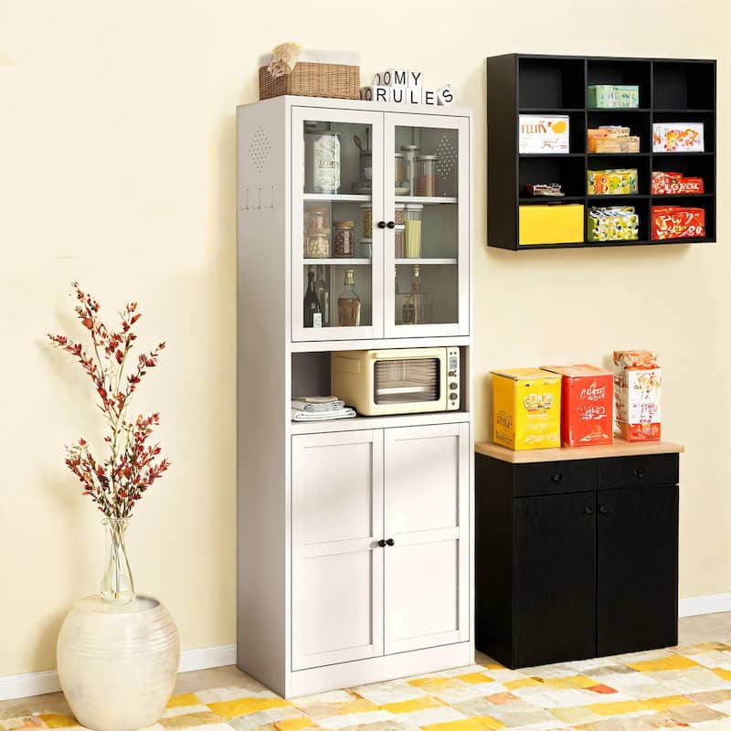 72" Metal Kitchen Pantry Cabinet - White
