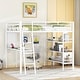 preview thumbnail 3 of 11, Full Size Loft Metal Bed with 3 Layers of Shelves and Desk, White