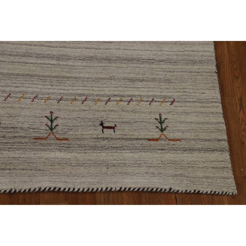 Hand Knotted Oriental 100% Wool Carpet Tribal Animal Pictorial Greys & Charcoal Gabbeh Area Rug - 8' 10'' X 6' 1''