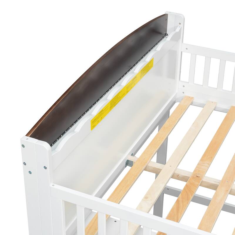 GDFStudio - UrbanGrow Modern Wooden Loft Bed with Storage Cabinet, Wardrobe and LED Light