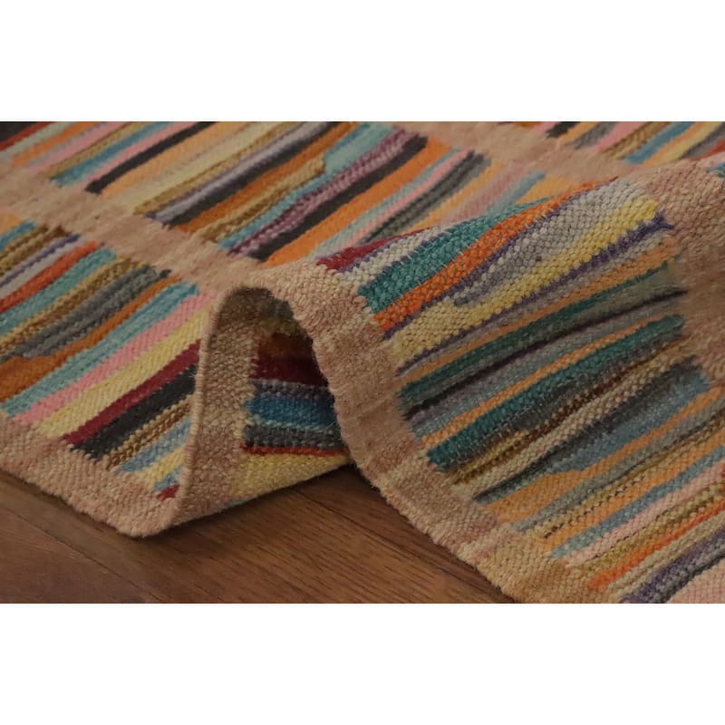 Hand Woven Oriental 100% Wool Carpet Southwestern Modern Multi-Colored Kilim Area Rug - 7' 8'' X 4' 9''