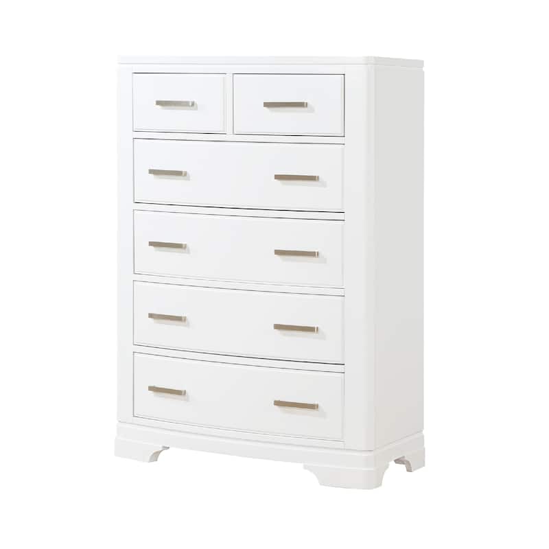 Hudy Tall Dresser Chest, 6 Drawers X Metal Handles, White Birch Veneer
