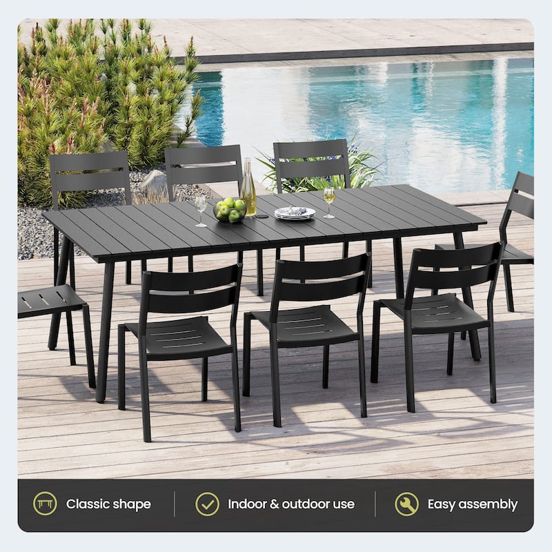 Outdoor Patio Rectangle Aluminum Dining Table with Umbrella Hole