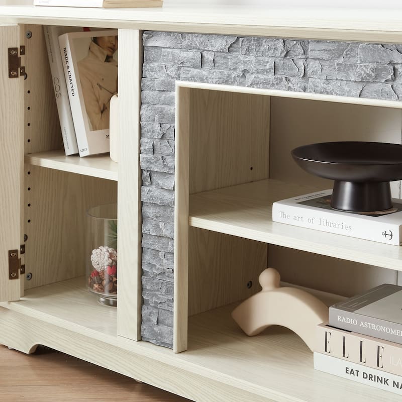 70" Modern TV Stand with 2-Door Storage, Faux Stone Media Console Cabinet, Large Entertainment Center for Living Room