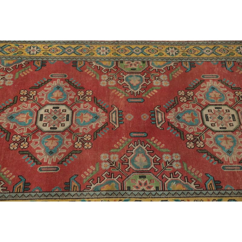 Hand Knotted Oriental 100% Wool Carpet Traditional Geometric Oranges & Rust Tabriz Runner Rug - 16' 2'' X 3' 1''