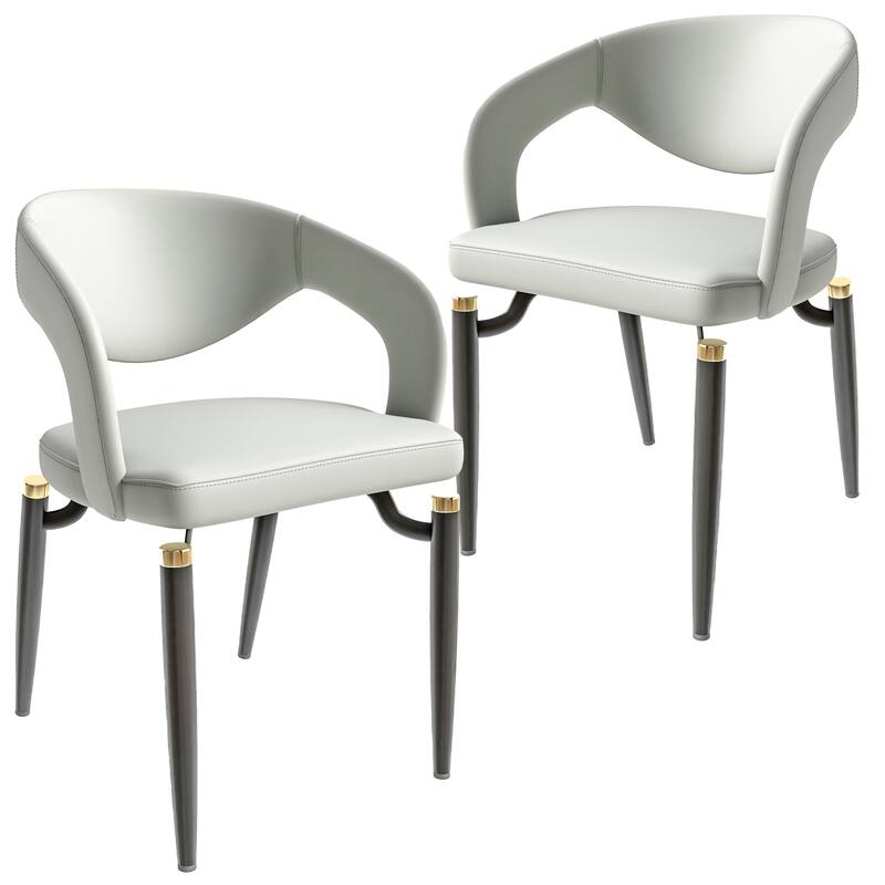 Entice Dining Chairs Set of 2 Upholstered Leather with Iron Legs Modern Accent Arm Chairs - Grey