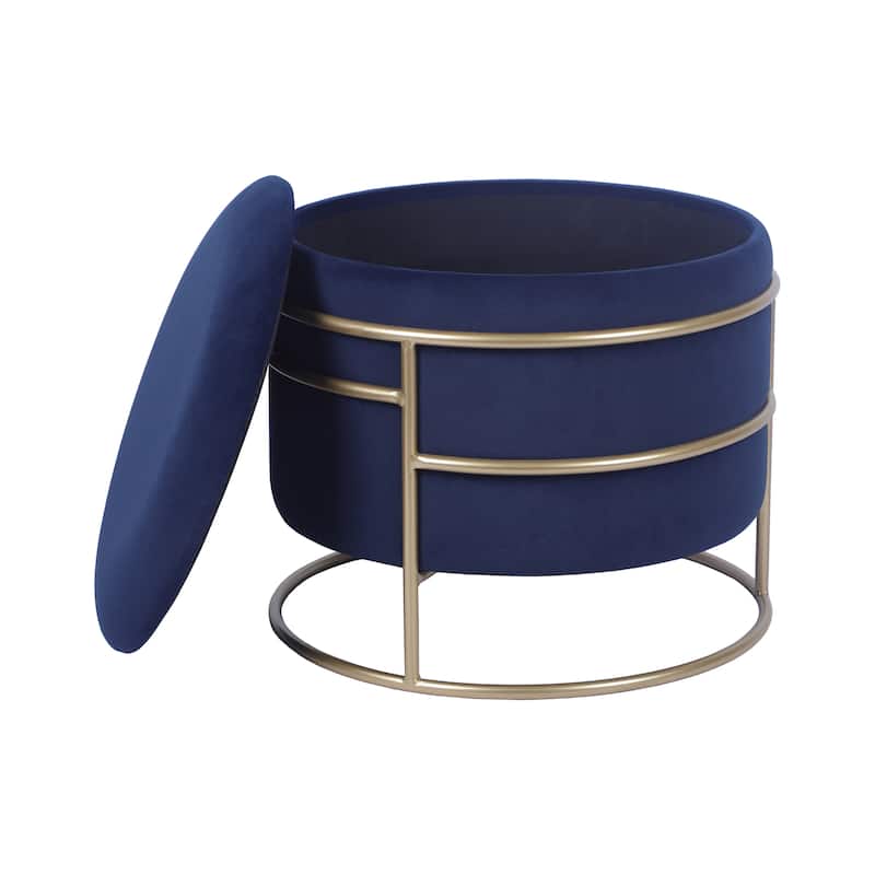 Modern Designs Round Velvet Storage Ottoman with Gold Metal Base