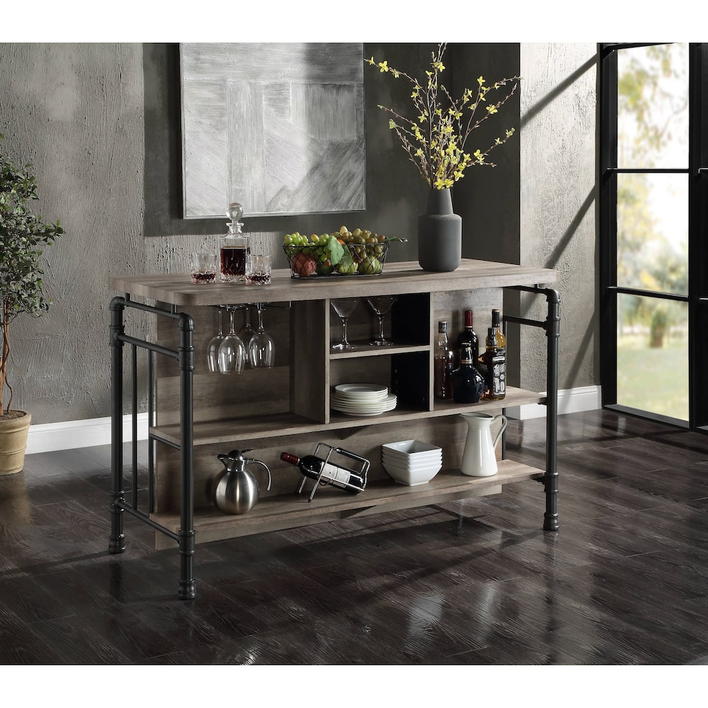 Antique Oak and Sandy Grey 5-Shelf Kitchen Island
