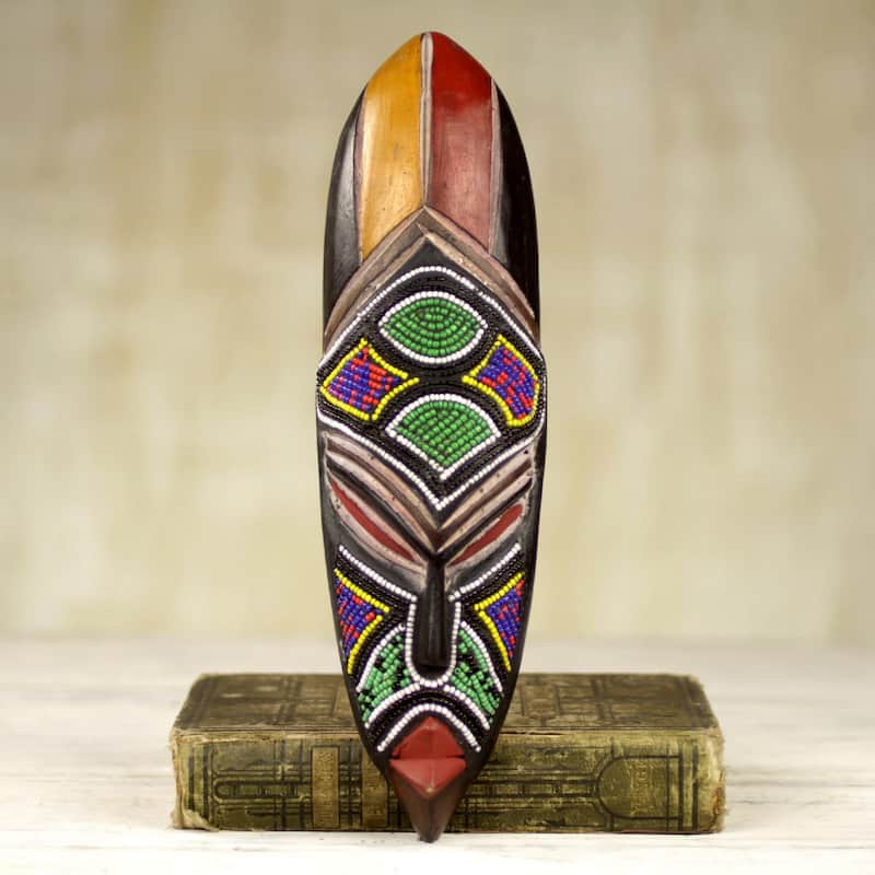 Handmade Samba Messenger Beaded Wood Mask (Ghana)