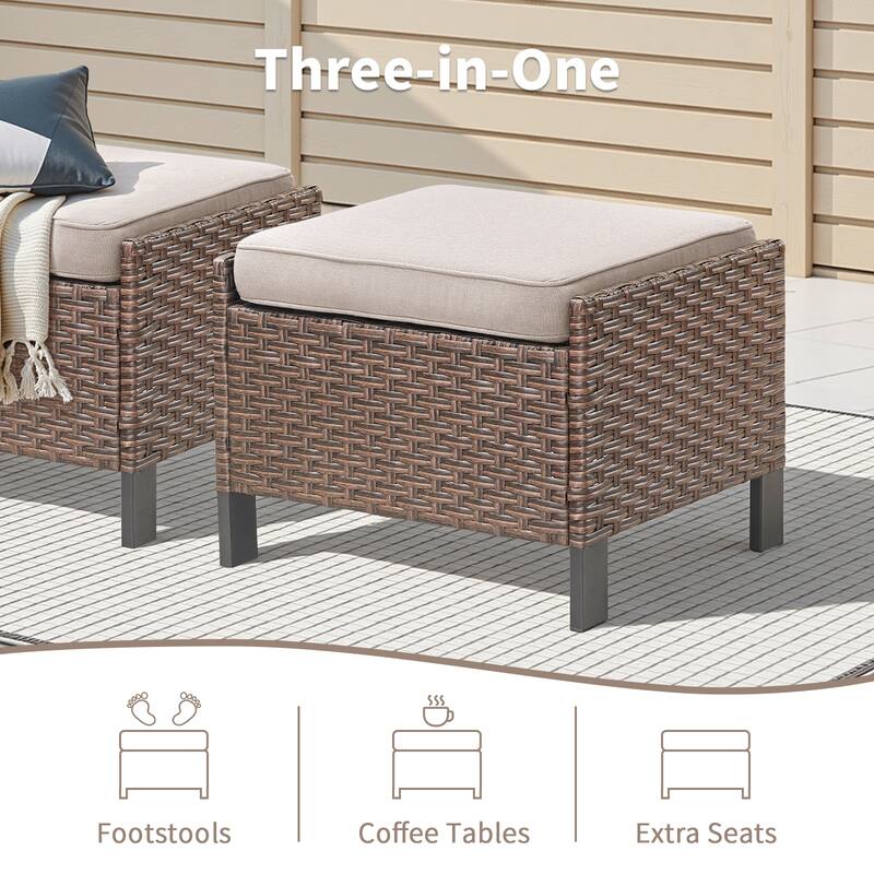 Pocassy Outdoor Wicker 4-Piece Sofa Patio Chair with Ottoman