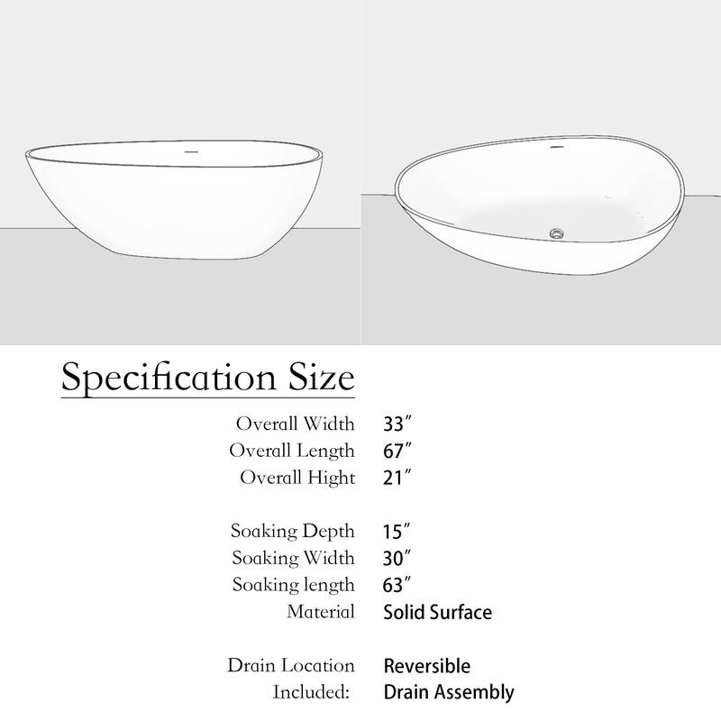 Solid Surface Freestanding Bathtub in Matte White