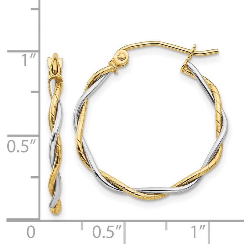 Curata 14k Two Tone Gold Polished Swirl 2x22mm Twisted Hoop Earrings