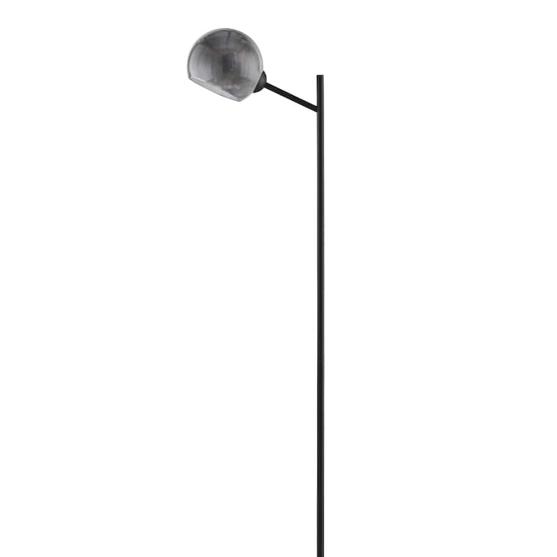 Bane 63 Inch Floor Lamp, Retro Smokey Black Glass Shade, Round Metal Base