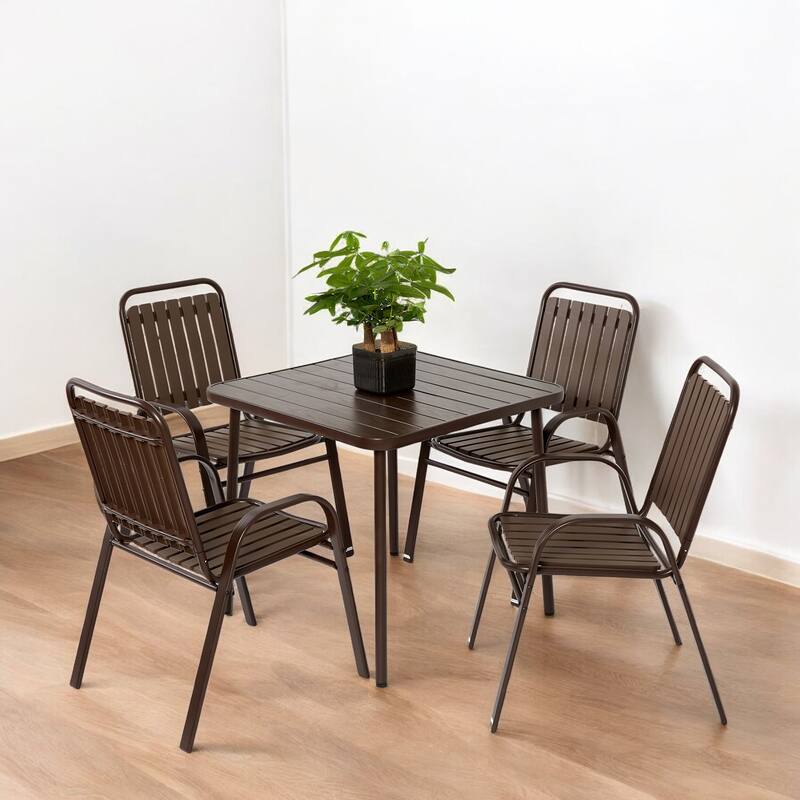 5-Piece Outdoor Dining Set with Plastic Chairs & Steel Table for Patio, Garden, Kitchen – E-Coated Frame, Indoor/Outdoor Use