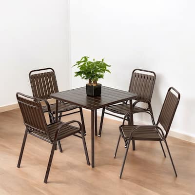 5-Piece Outdoor Dining Set with Plastic Chairs & Steel Table for Patio, Garden, Kitchen – E-Coated Frame, Indoor/Outdoor Use