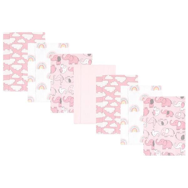 slide 1 of 1, Hudson Baby Infant Girl Cotton Flannel Burp Cloths, Girl New Elephant 7-Pack, One Size - Girl New Elephant 7-Pack - One Size One Size - Girl New Elephant 7-Pack