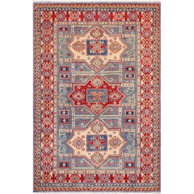 Rustic Kazak Van Light Blue/Beige Wool Rug - 4'9'' x 6'7''