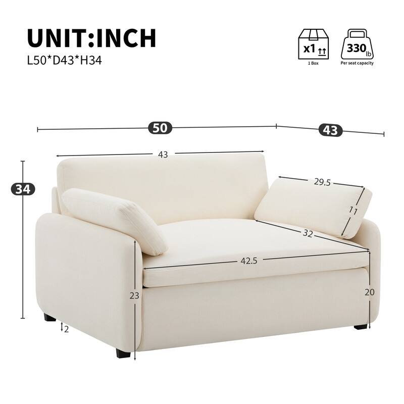 50*43" Oversized Chenille Single Sofa Chair,Wide and Deep Seat Accent Chair