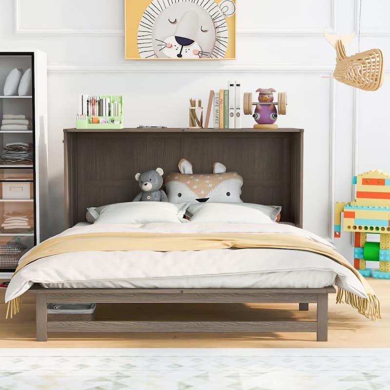 Queen Size Murphy Bed with Built-In Charging Station - Queen - Antique Gray
