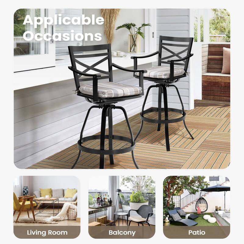 Pellebant Patio Outdoor Indoor Aluminum Swivel Bar Stools Dining Chairs with Sunbrella Cushion