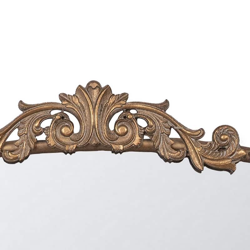 Kea 41 Inch Wall Mirror, Gold Curved Arched Metal Frame, Baroque Design