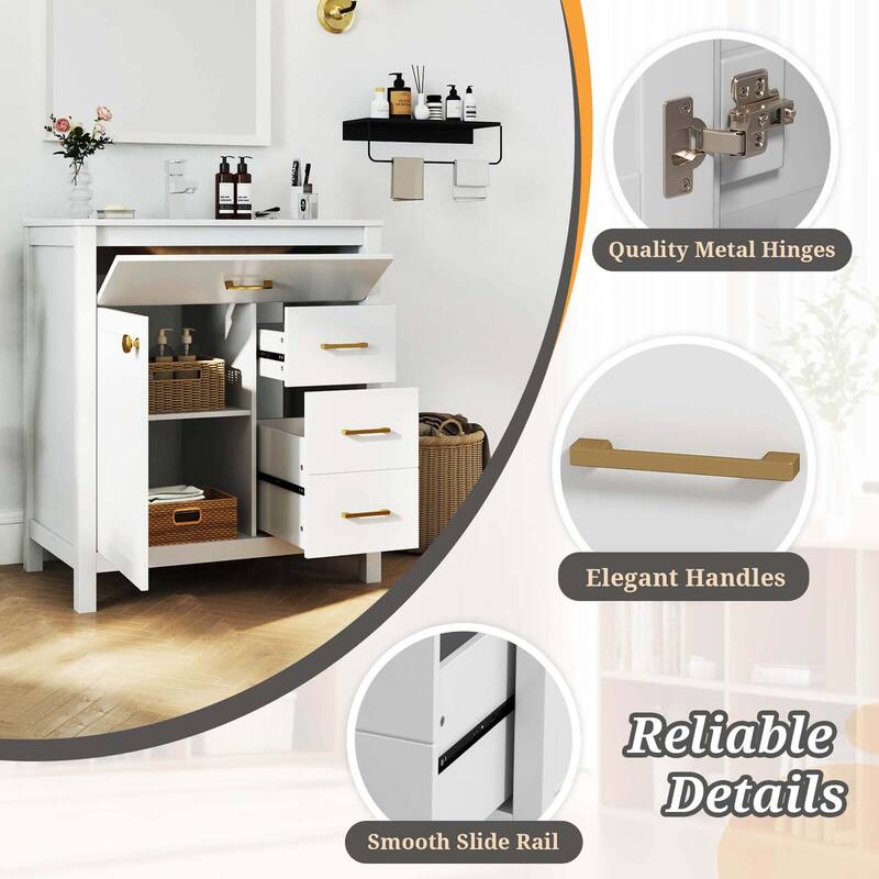 Costway 30" Bathroom Vanity with Sink 2 Drawers 1 Door 1 Flip-out - See Details