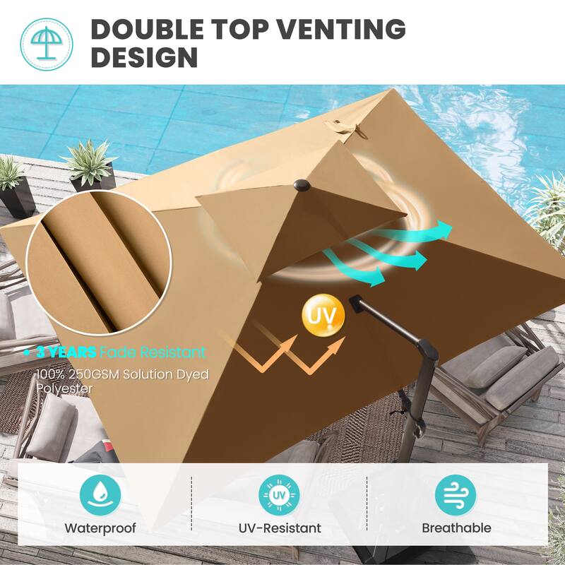 Crestlive Outdoor 13 x 10ft Patio Cantilever Umbrella with Tilt Angles and 360-degree Rotation