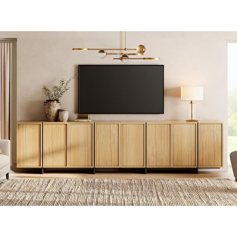 WAMPAT TV Stand for 32-75 Inch TVs, Modern TV Console, Entertainment Center with T-Shaped Legs for Living Room - 126 inches - Oak