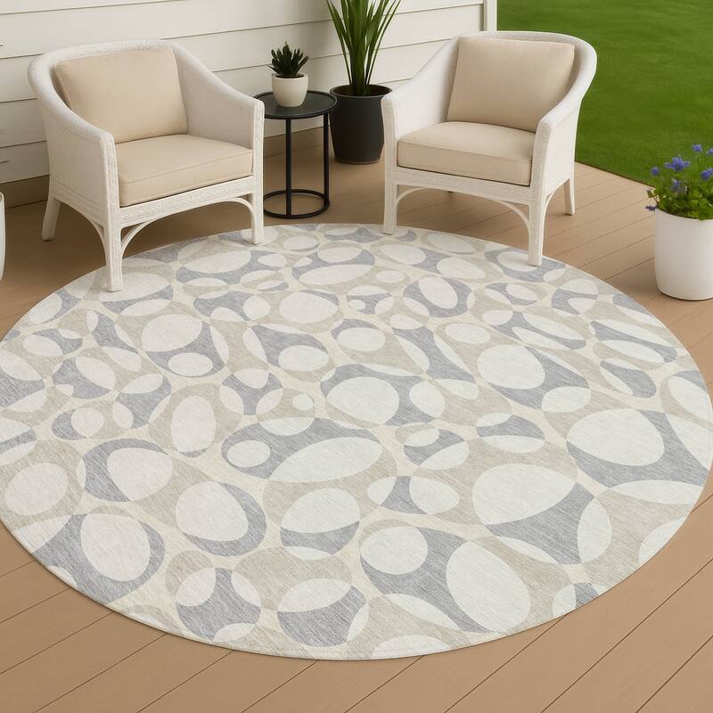 Machine Washable Indoor/ Outdoor Contemporary Saline Chantille Rug - Ivory - 8' x 8'
