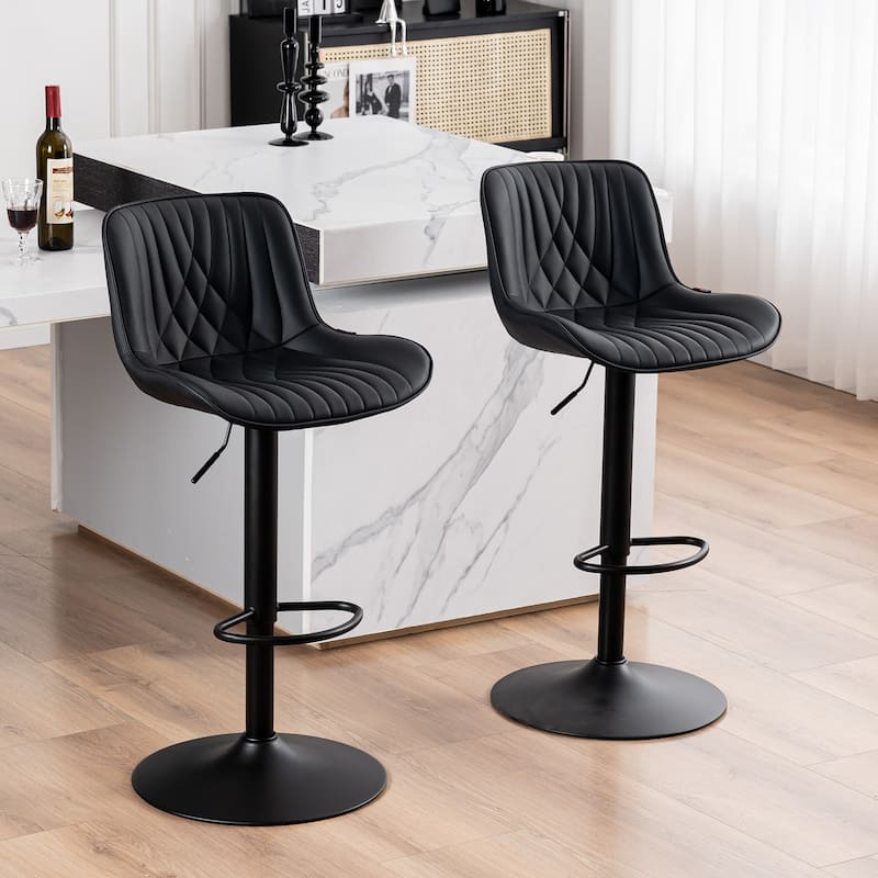 Adjustable Bar Stools Set of 2, Faux Leather Swivel Bar Chairs - Black
