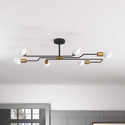 Modern 6-Light Sputnik Semi Flush Mount Ceiling Light Fixture for Dining Room Living Room