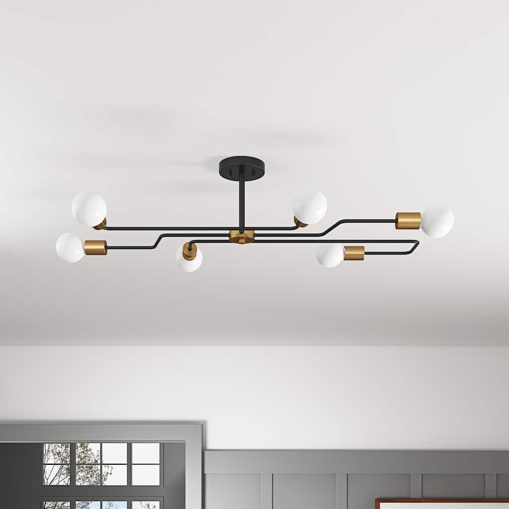Modern 6-Light Sputnik Semi Flush Mount Ceiling Light Fixture for Dining Room Living Room