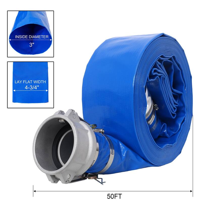 3" Heavy Duty Pool Backwash Hose, Reinforced PVC with Aluminum Camlock
